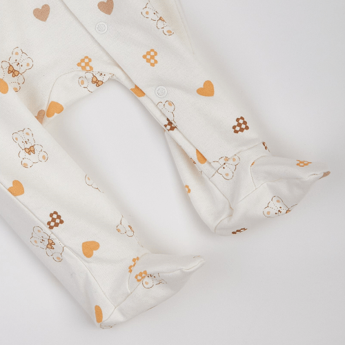 Человечек для новорожденных ЛяЛя Мишки с сердечками 0 - 3 мес Футер Молочный/Оранжевый 8ФТ036_6-193