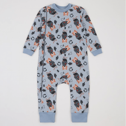 Пижама комбинезон для мальчика ЛяЛя 1 - 3 лет Футер Голубой/Серый 8ФТ090_6-191