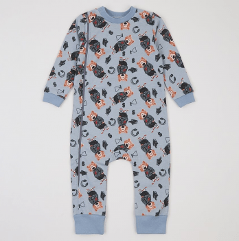 Пижама комбинезон для мальчика ЛяЛя 1 - 3 лет Футер Голубой/Серый 8ФТ090_6-191