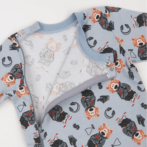 Пижама комбинезон для мальчика ЛяЛя 1 - 3 лет Футер Голубой/Серый 8ФТ090_6-191