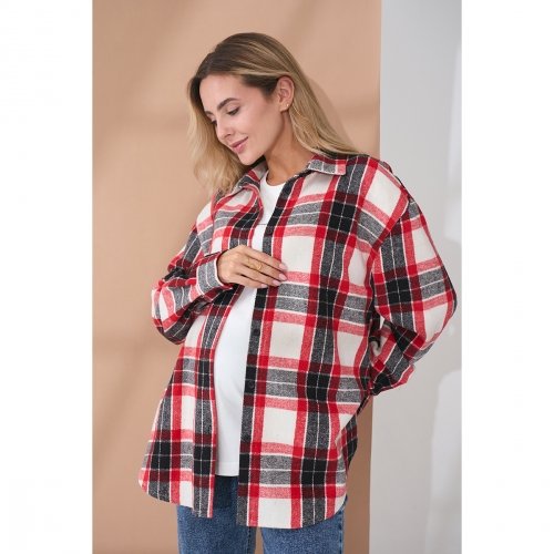 Рубашка в клетку для беременных и кормящих Юла Мама Neide Молочный/Красный/Черный BL-35.011