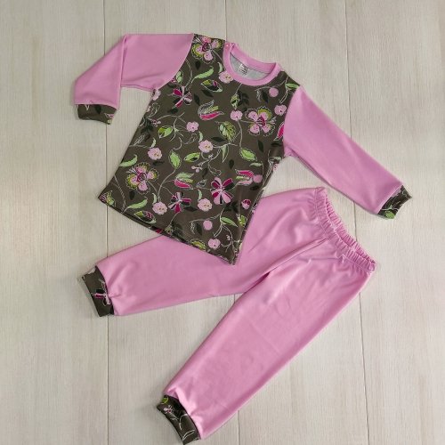 Пижама для девочки PaMaYa Цветы на коричневом/Розовый 9-07-3