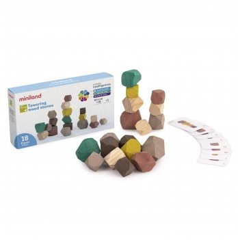Развивающая игра балансир Miniland Towering wood stones Деревянные камушки 18 шт 94052