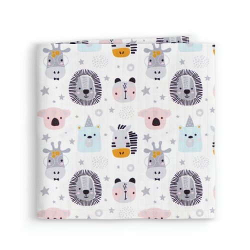 Муслиновая пеленка для детей Cosas Розовый Animals Face Rose Grey