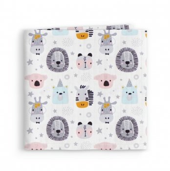 Муслиновая пеленка для детей Cosas Розовый Animals Face Rose Grey