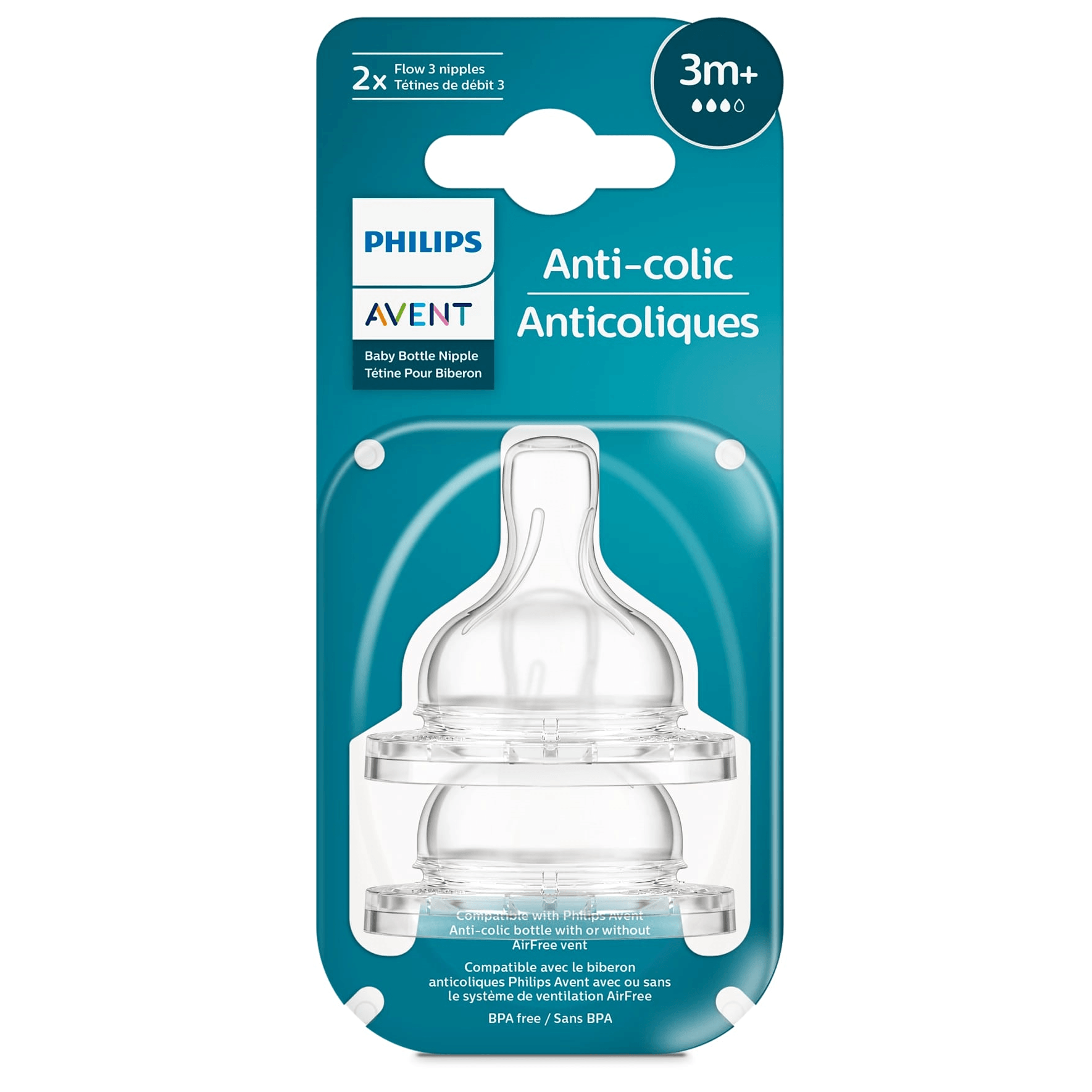 Соска силиконовая к бутылочке Avent Anti-Colic 3m+ Средний поток 2 шт SCY763/02