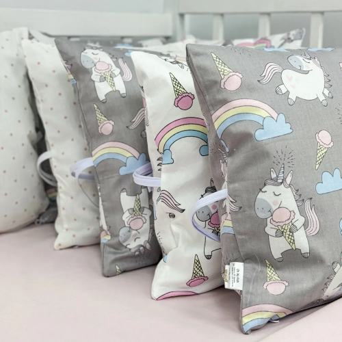 Бортики в кроватку Oh My Kids Unicorns Ранфорс/Сатин Розовый Б-162-ХС