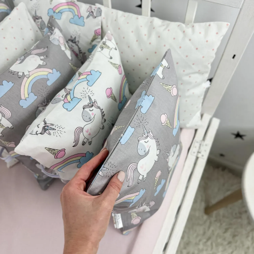 Бортики в кроватку Oh My Kids Unicorns Ранфорс/Сатин Розовый Б-162-ХС