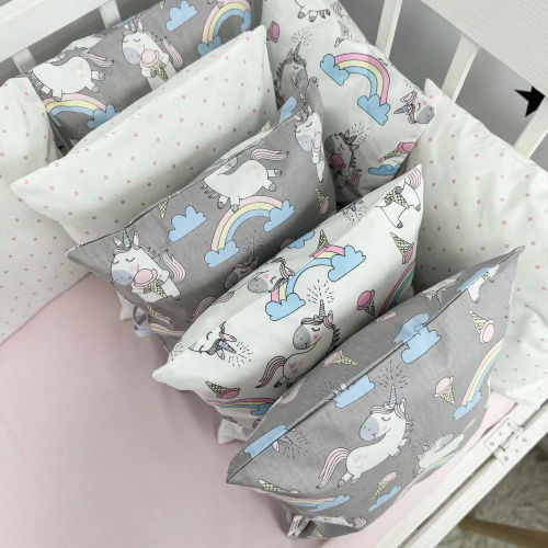 Бортики в кроватку Oh My Kids Unicorns Ранфорс/Сатин Розовый Б-162-ХС