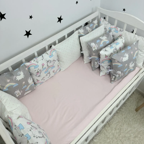 Бортики в кроватку Oh My Kids Unicorns Ранфорс/Сатин Розовый Б-162-ХС