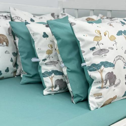 Бортики в кроватку Oh My Kids Zoo Ранфорс/Сатин Бирюзовый Б-164-СХ