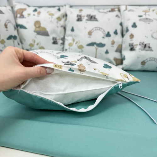 Бортики в кроватку Oh My Kids Zoo Ранфорс/Сатин Бирюзовый Б-164-СХ