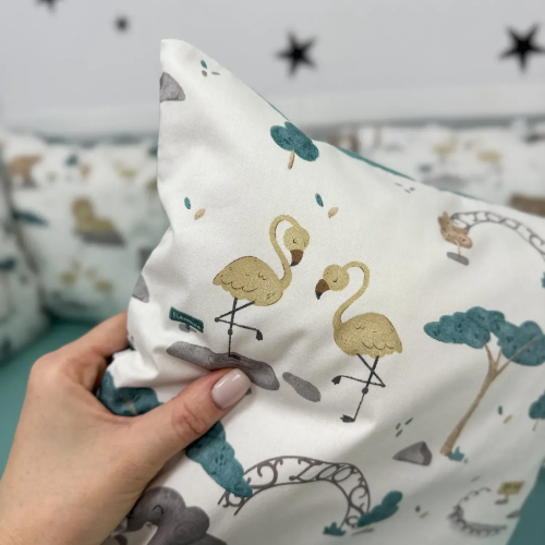 Бортики в кроватку Oh My Kids Zoo Ранфорс/Сатин Бирюзовый Б-164-СХ