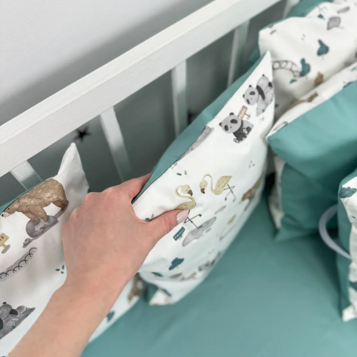 Бортики в кроватку Oh My Kids Zoo Ранфорс/Сатин Бирюзовый Б-164-СХ