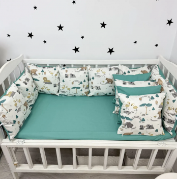 Бортики в кроватку Oh My Kids Zoo Ранфорс/Сатин Бирюзовый Б-164-СХ