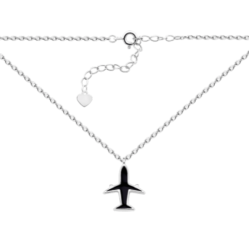 Колье серебряное женское UD Kashtan Самолет с черной эмалью ВС-334ер