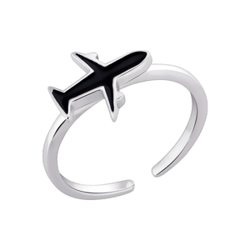 Кольцо серебряное женское безразмерное UD Kashtan Самолет с черной эмалью ВС-367ер