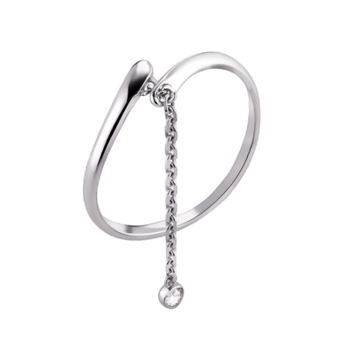 Кольцо серебряное женское безразмерное UD Kashtan с цепочкой и фианитом ВС-670р