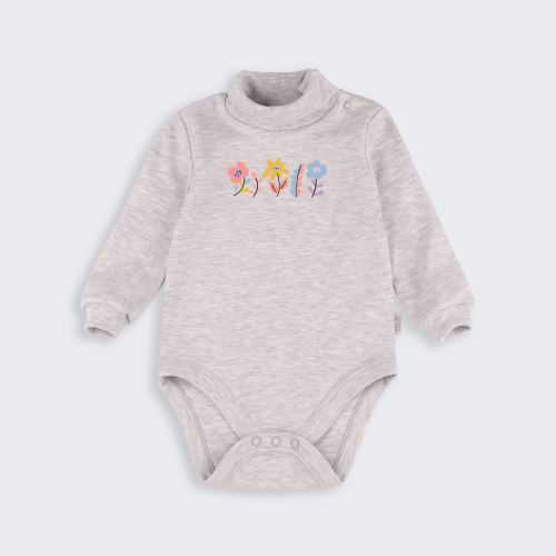 Боди гольф детский Bembi Цветы 9 - 24 мес Интерлок Серый меланж БД107