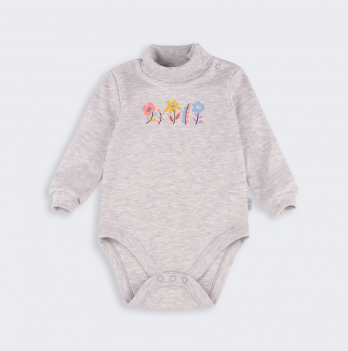Боди гольф детский Bembi Цветы 9 - 24 мес Интерлок Серый меланж БД107
