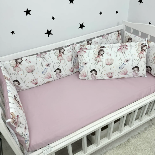 Бортики в кроватку Oh My Kids Феечки Ранфорс/Сатин Розовый БПЛ-130-Х