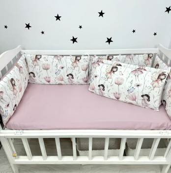 Бортики в кроватку Oh My Kids Феечки Ранфорс/Сатин Розовый БПЛ-130-Х