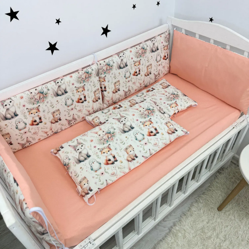 Бортики в кроватку Oh My Kids Зайчики Лисички Ранфорс Персиковый БПЛ-132-Х