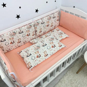 Бортики в кроватку Oh My Kids Зайчики Лисички Ранфорс Персиковый БПЛ-132-Х