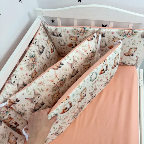 Бортики в кроватку Oh My Kids Зайчики Лисички Ранфорс Персиковый БПЛ-132-Х