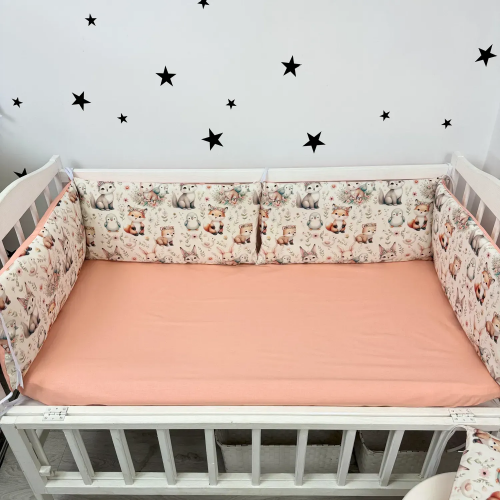 Бортики в кроватку Oh My Kids Зайчики Лисички Ранфорс Персиковый БПЛ-132-Х