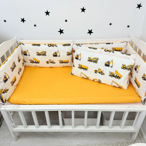 Бортики в кроватку Oh My Kids Строительная техника Ранфорс Желтый БПЛ-133-Х