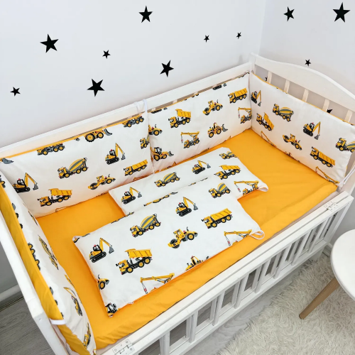 Бортики в кроватку Oh My Kids Строительная техника Ранфорс Желтый БПЛ-133-Х
