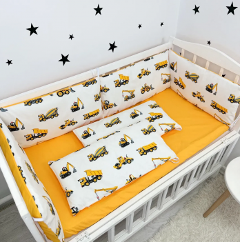 Бортики в кроватку Oh My Kids Строительная техника Ранфорс Желтый БПЛ-133-Х
