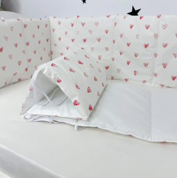 Бортики в кроватку Oh My Kids Сердечки Ранфорс Белый/Красный БЗ-0102-Х