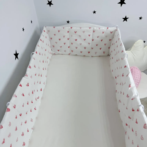Бортики в кроватку Oh My Kids Сердечки Ранфорс Белый/Красный БЗ-0102-Х