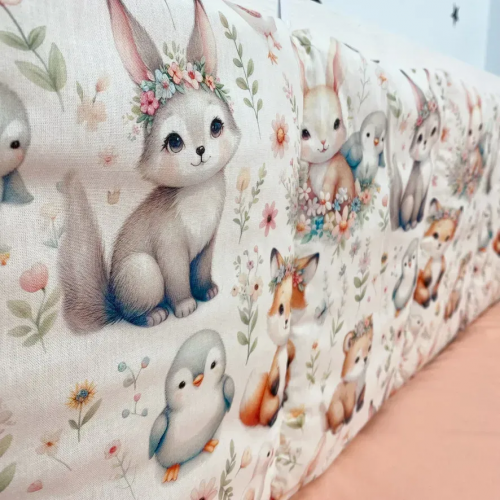 Бортики в кроватку Oh My Kids Зайчики Лисички Ранфорс Персиковый 4 шт БЗ-095-Х