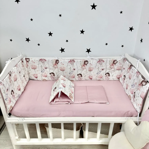Бортики в кроватку Oh My Kids Феечки Ранфорс/Сатин Пудровый БЗ-097-СХ