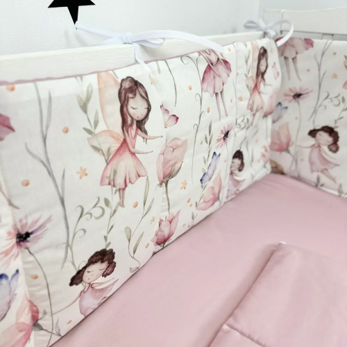 Бортики в кроватку Oh My Kids Феечки Ранфорс/Сатин Пудровый БЗ-097-СХ