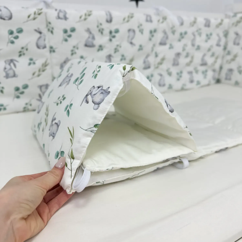 Бортики в кроватку Oh My Kids Cute Rabbits Сатин Мятный БЗ-099-СС