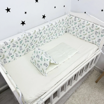 Бортики в кроватку Oh My Kids Cute Rabbits Сатин Мятный БЗ-099-СС