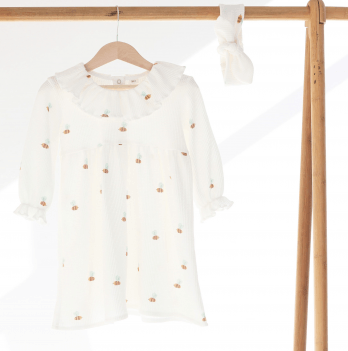 Платье детское ELA Textile&Toys Пчелки 9 - 24 мес Трикотажная вафля Белый/Бежевый WD001BE
