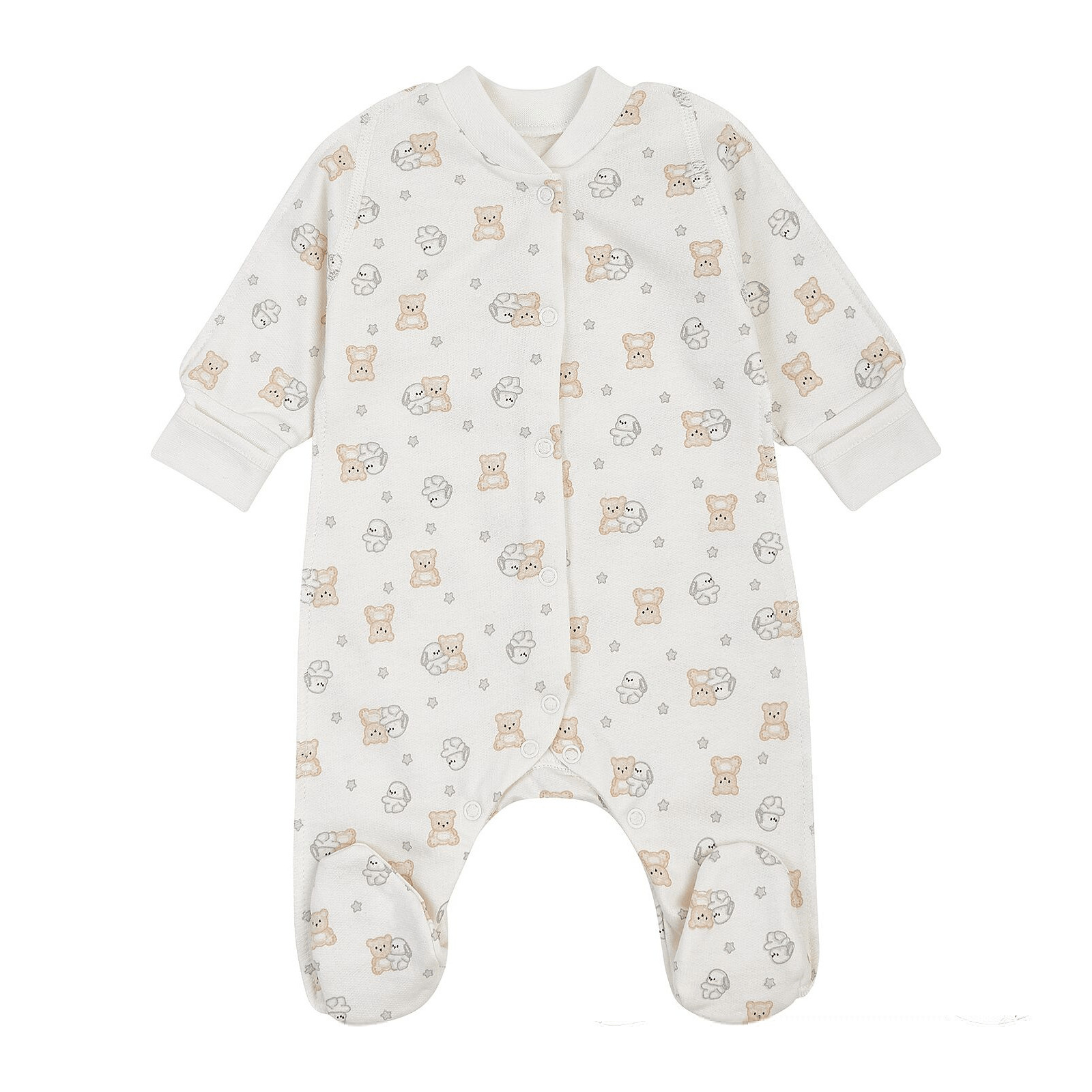 Человечек для новорожденных ЛяЛя Зайки с мишками 0 - 3 мес Футер Молочный/Серый/Бежевый 8ФТ036_6-195