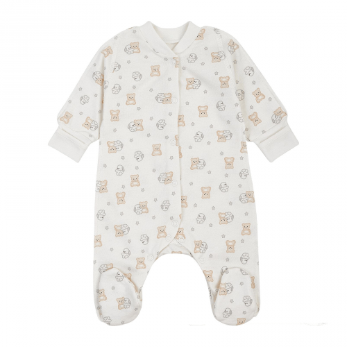Человечек для новорожденных ЛяЛя Зайки с мишками 0 - 3 мес Футер Молочный/Серый/Бежевый 8ФТ036_6-195