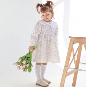 Платье детское ELA Textile&Toys Веточки 7 - 9 лет Сатин Белый/Бежевый DS002BB