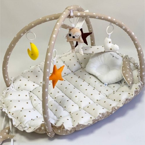 Кокон для новорожденных 2в1 Happy Luna Babynest Playmate Бежевый/Белый 0742
