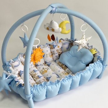 Кокон для новорожденных 2в1 Happy Luna Babynest Playmate Голубой/Белый 0747