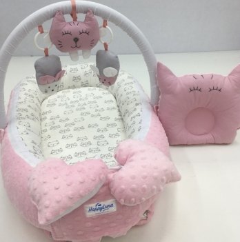 Кокон для новорожденных Happy Luna Babynest Plush Plastik bag Розовый/Белый 0163