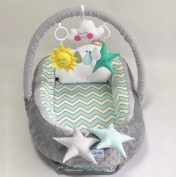 Кокон для новорожденных Happy Luna Babynest Plush Серый/Зеленый 0223