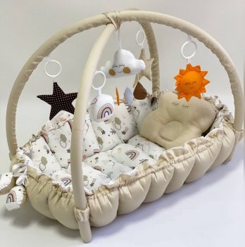 Кокон для новорожденных 2в1 Happy Luna Babynest Playmate Бежевый/Белый 0740