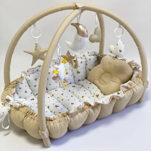 Кокон для новорожденных 2в1 Happy Luna Babynest Playmate Бежевый/Белый 0744